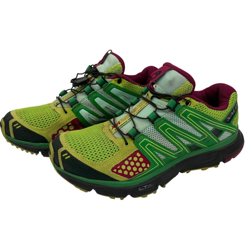 Salomon Green and Maroon Trail Sneakers